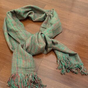 Vibrant Green and Red Woven Scarf